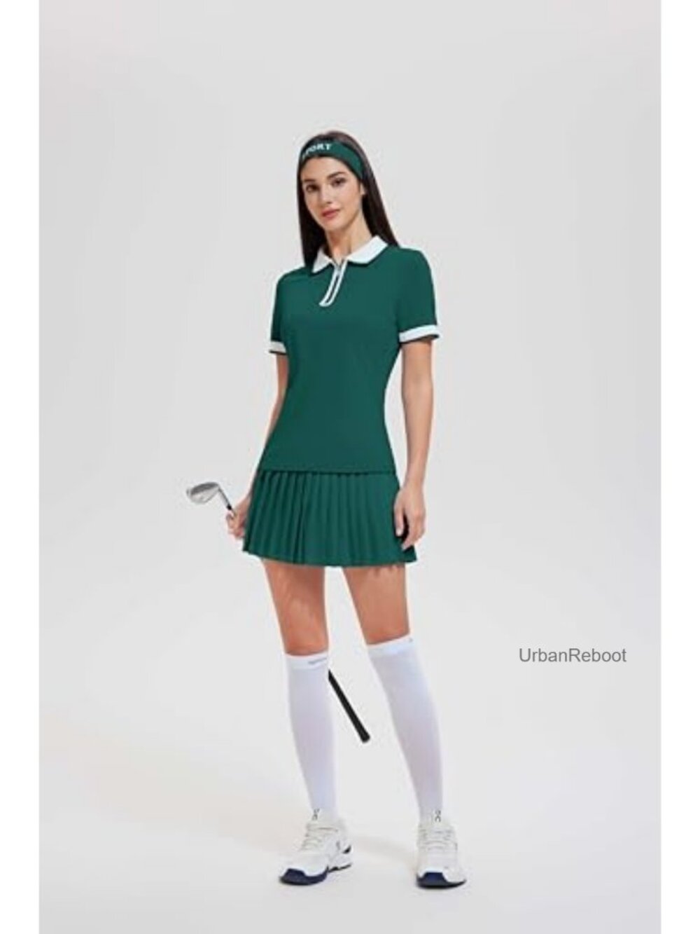 Women's Tennis Skirt Set High Waisted Golf Polo Two Piece Outfit with Pockets - Picture 3 of 6